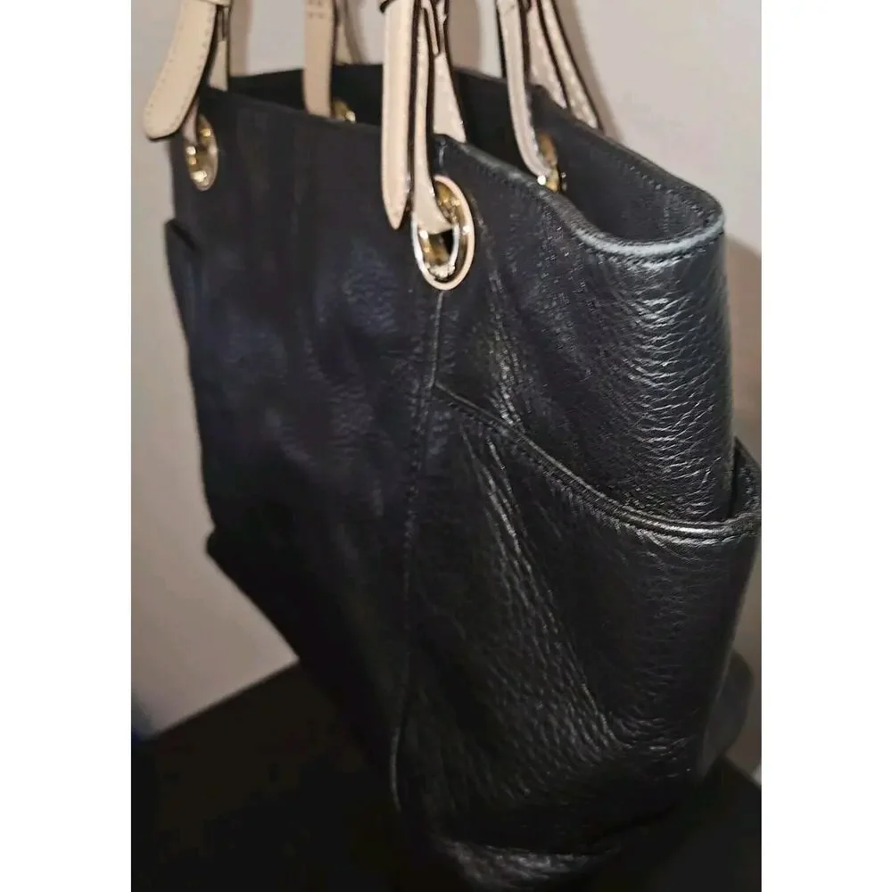 Michael Kors MK Handbag Jet Set Black Pebbled Leather Tote Bag Purse